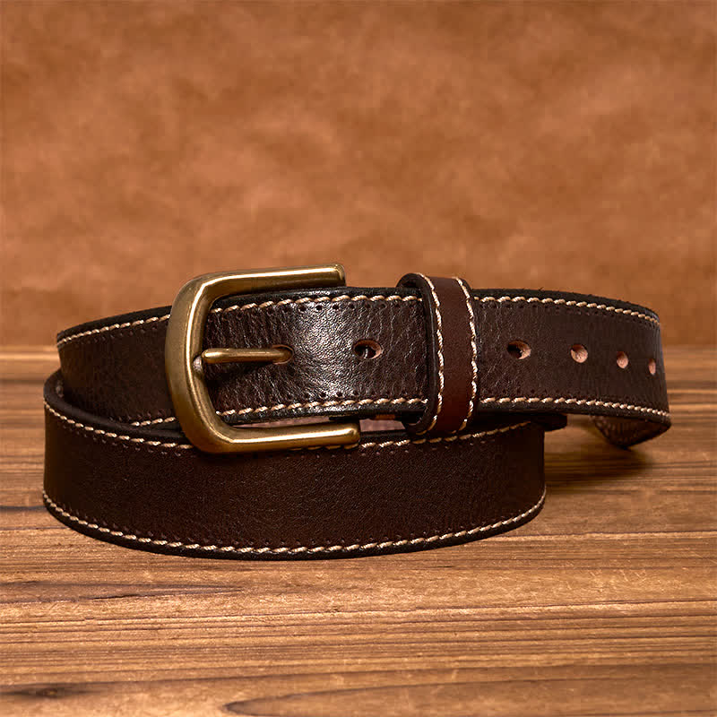 Ceinture en cuir de vachette cousue de luxe pour homme