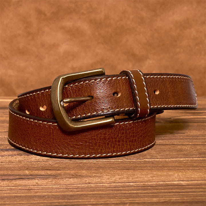 Ceinture en cuir de vachette cousue de luxe pour homme