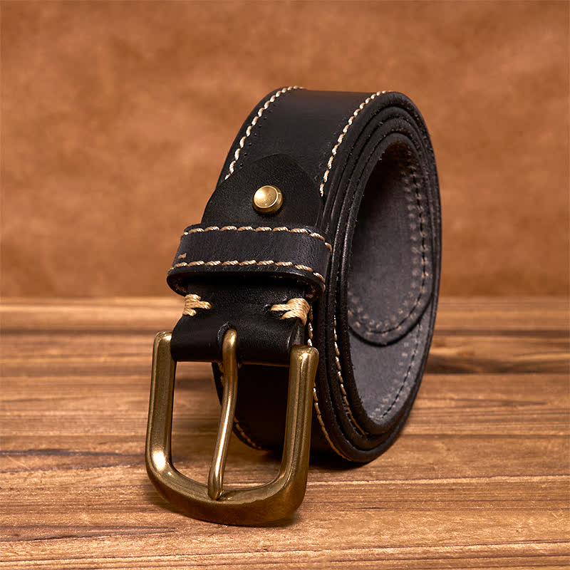 Ceinture en cuir de vachette cousue de luxe pour homme