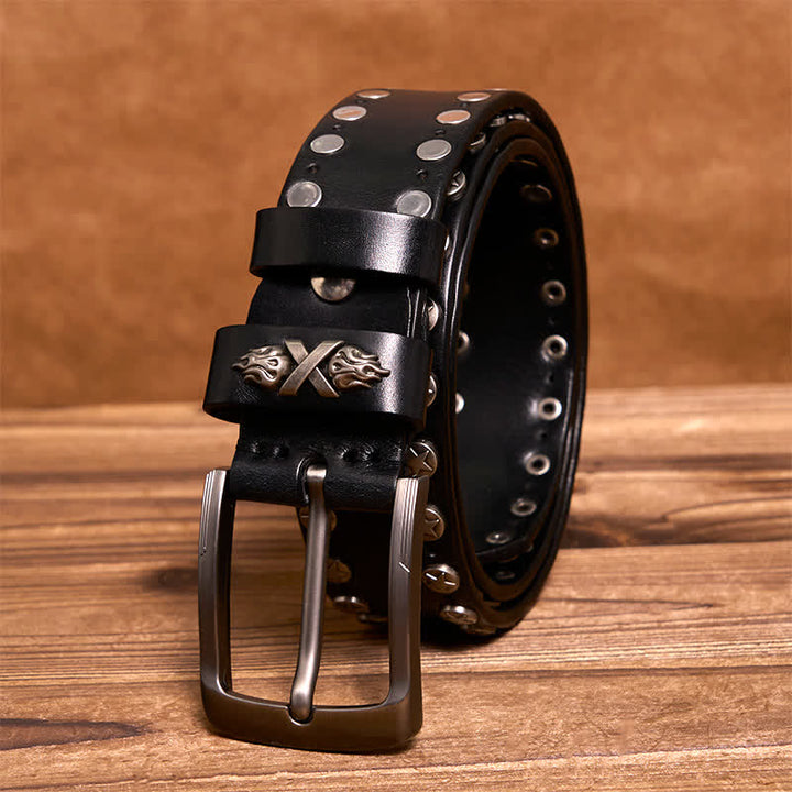 Ceinture en cuir cloutée faite main style punk biker