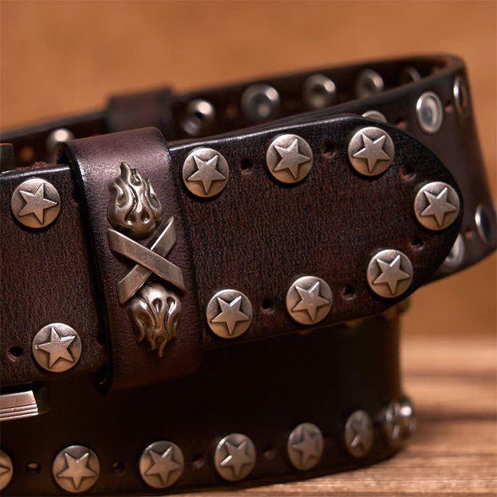Ceinture en cuir cloutée faite main style punk biker