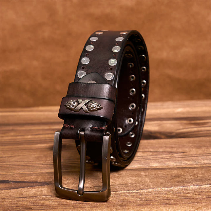 Ceinture en cuir cloutée faite main style punk biker