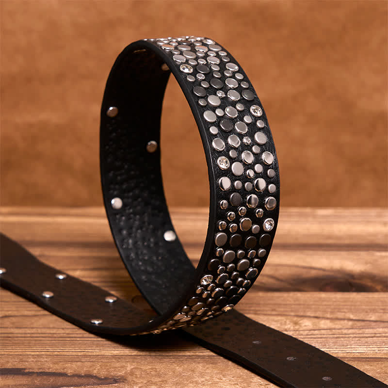 Ceinture en cuir cloutée à rivets ronds asymétriques punk