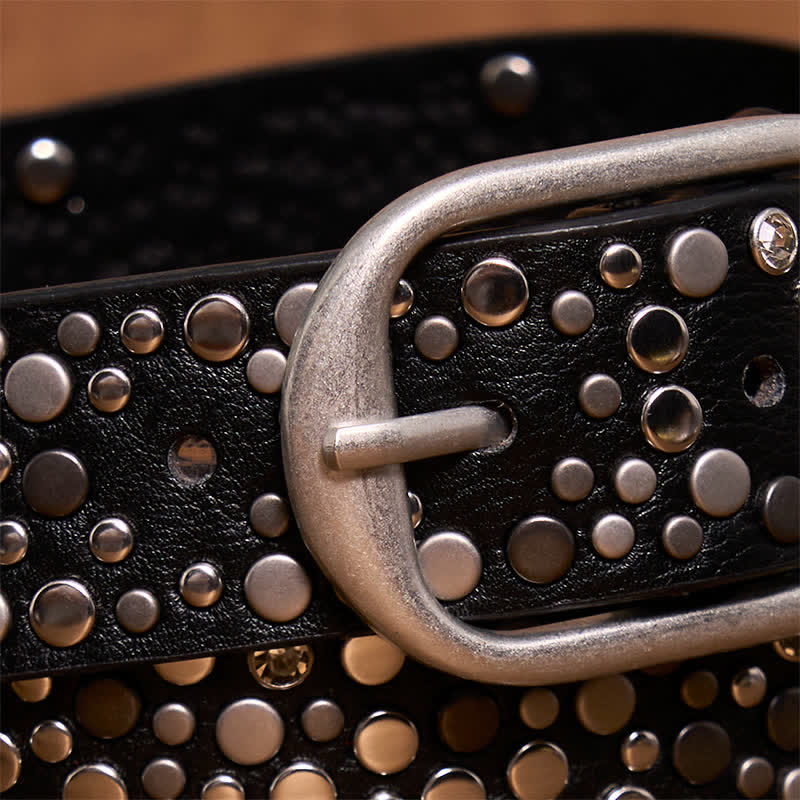 Ceinture en cuir cloutée à rivets ronds asymétriques punk