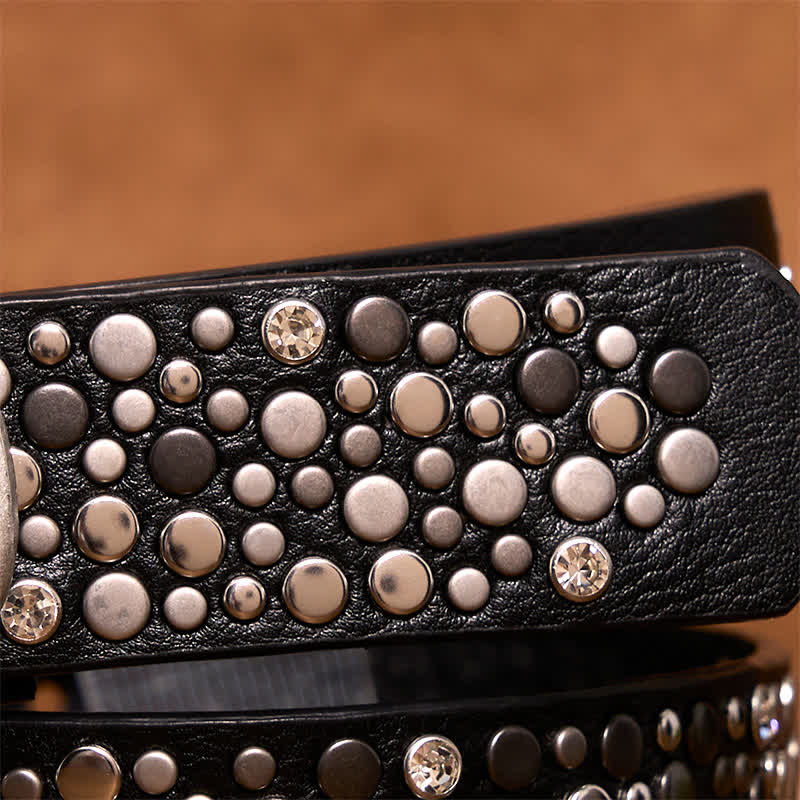 Ceinture en cuir cloutée à rivets ronds asymétriques punk