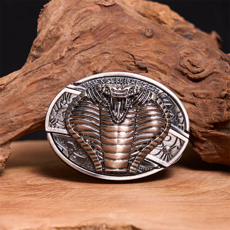 Ceinture en cuir pour homme avec couteau pliant caché cobra venimeux