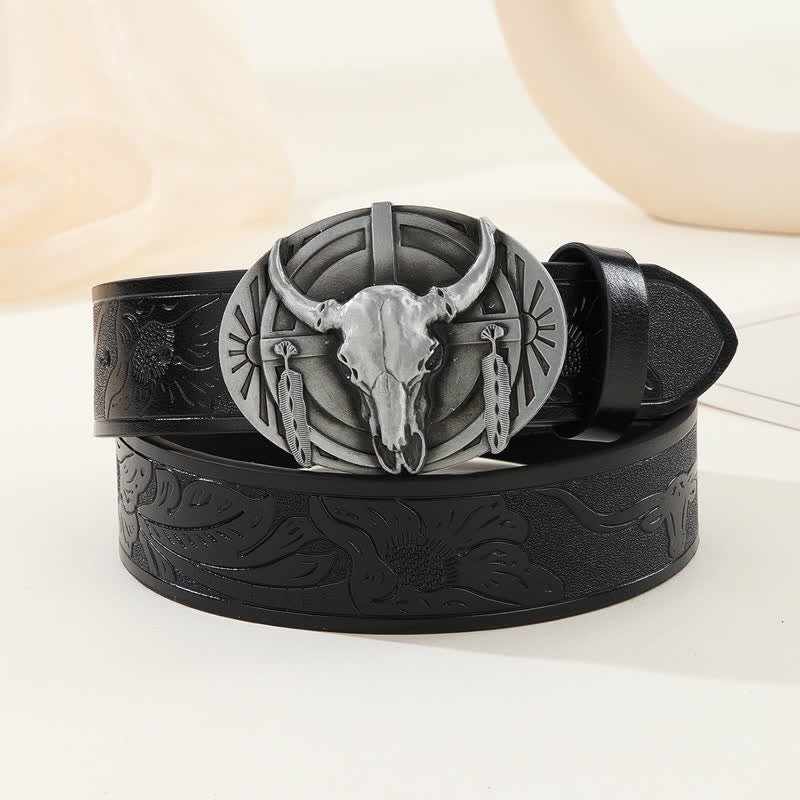 Ceinture en cuir gravée Mad Bull pour homme