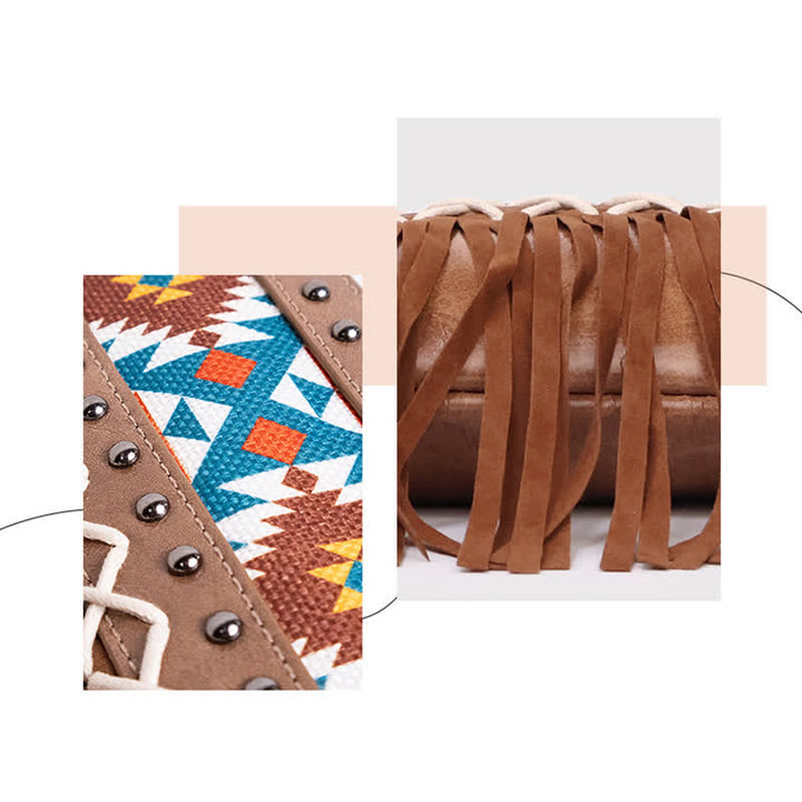 Sac bandoulière à franges aztèque bleu à motif western pour femme