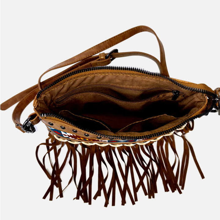 Sac bandoulière à franges aztèque bleu à motif western pour femme