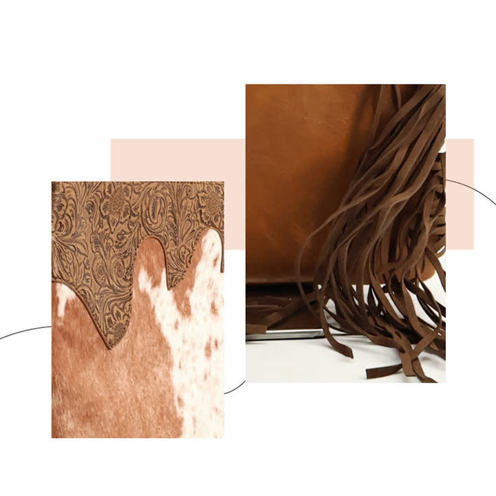 Sac bandoulière bohème à franges imprimé vache pour femme