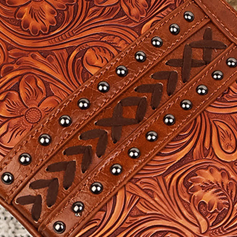 Sac bandoulière à franges pour femme, motif floral bohème gravé