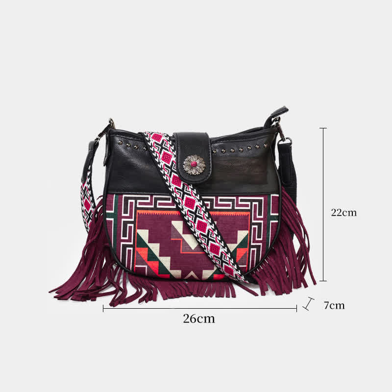 Sac bandoulière à franges pour femme à motifs aztèques