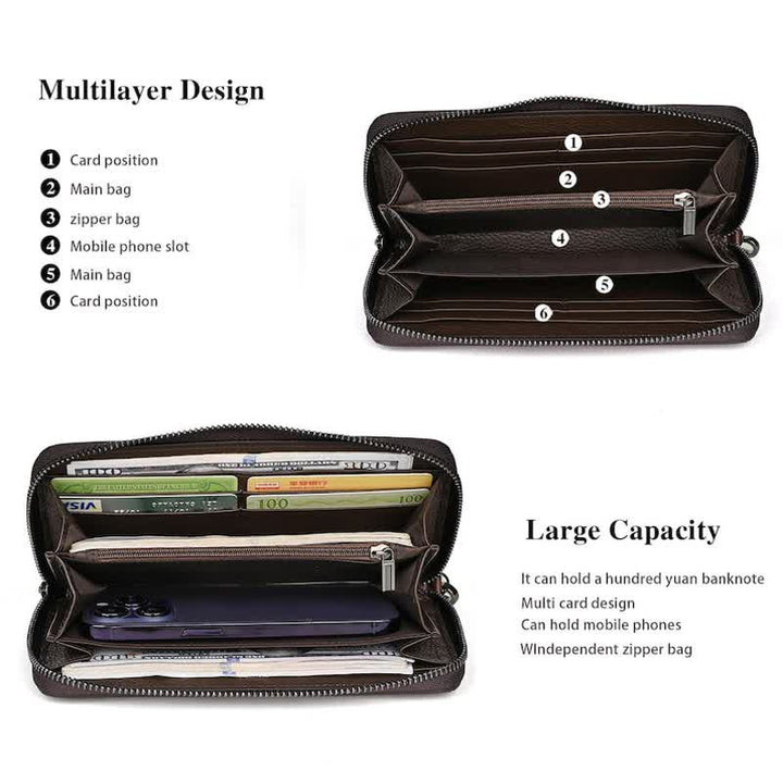 Portefeuille long en cuir à motif floral élégant pour femme avec dragonne