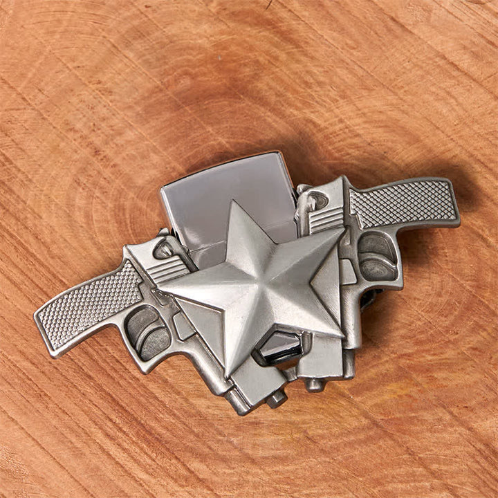 Ceinture en cuir pour homme avec double pistolet et étoile et briquet caché
