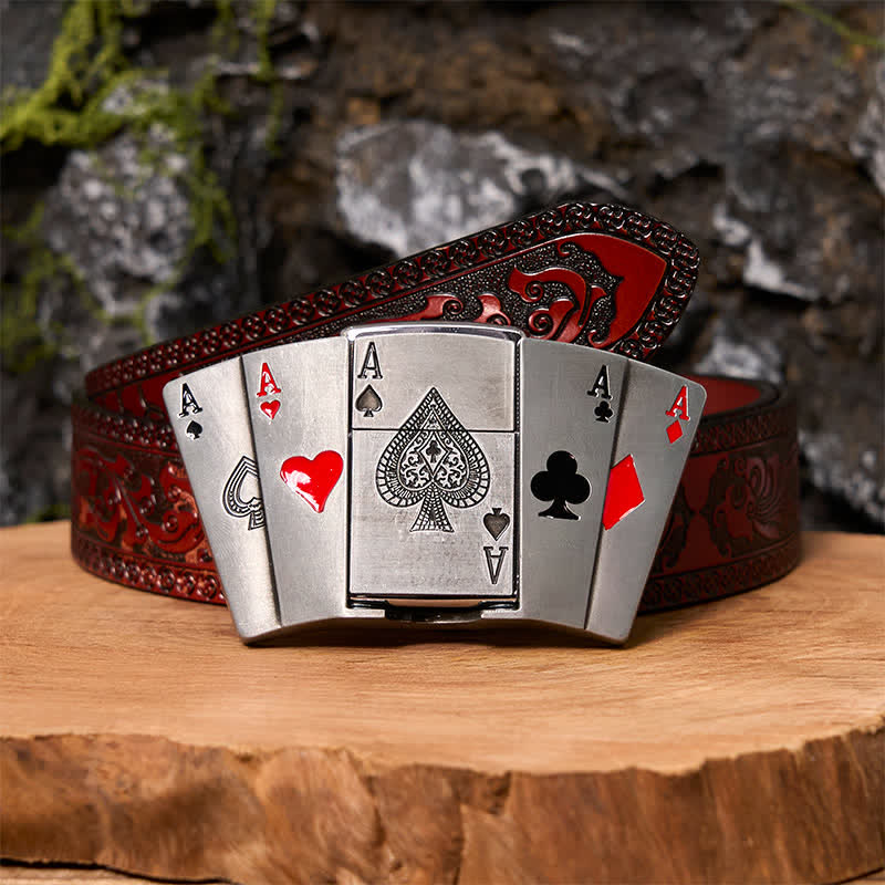Ceinture en cuir pour homme avec briquet caché et motif poker 4 Aces DIY