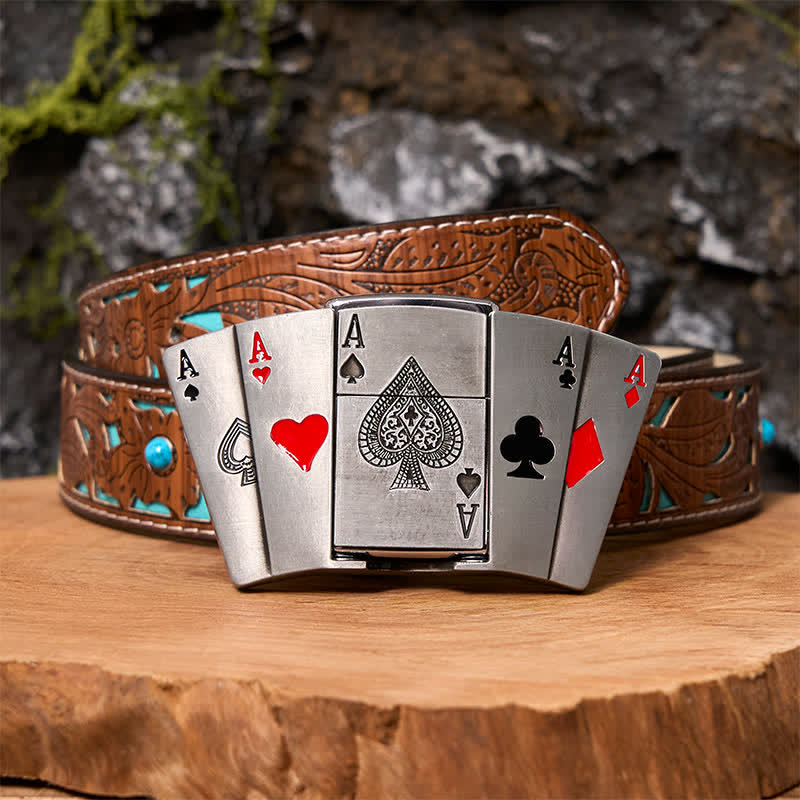 Ceinture en cuir pour homme avec briquet caché et motif poker 4 Aces DIY