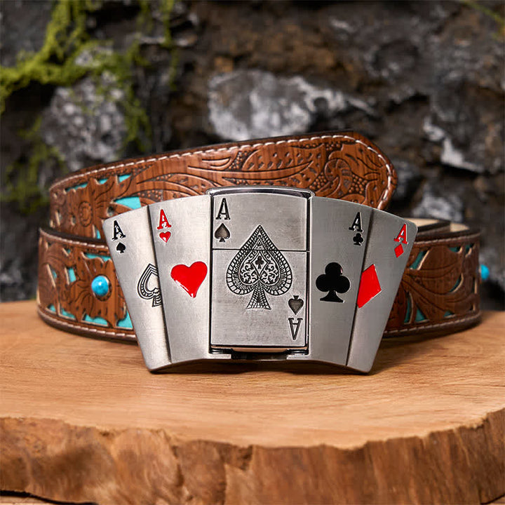 Ceinture en cuir pour homme avec briquet caché et motif poker 4 Aces DIY