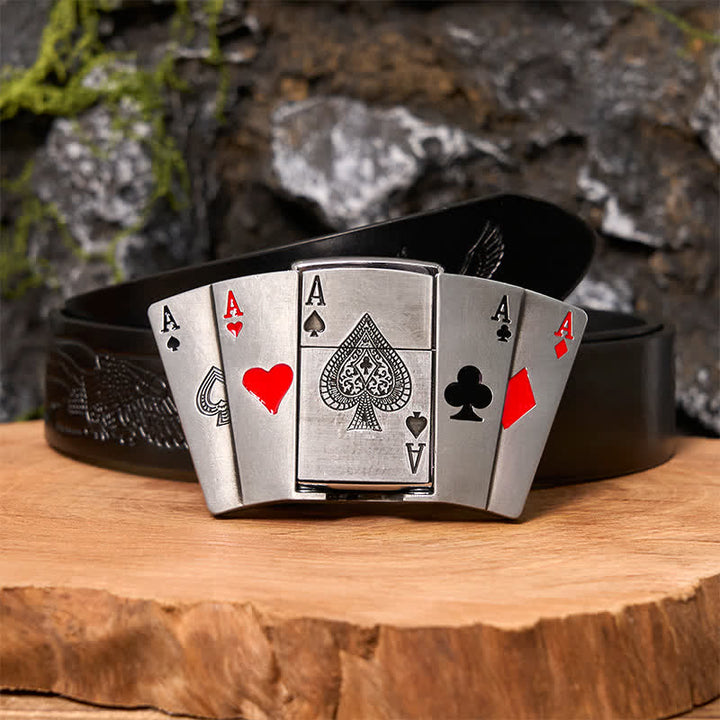 Ceinture en cuir pour homme avec briquet caché et motif poker 4 Aces DIY