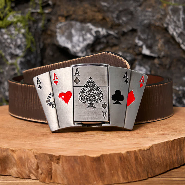 Ceinture en cuir pour homme avec briquet caché et motif poker 4 Aces DIY
