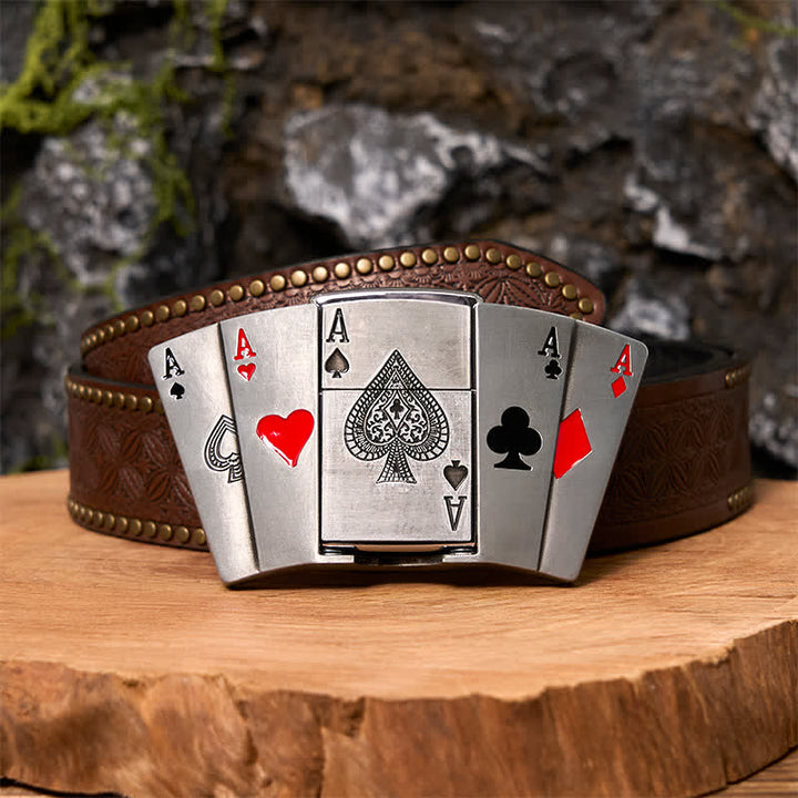 Ceinture en cuir pour homme avec briquet caché et motif poker 4 Aces DIY