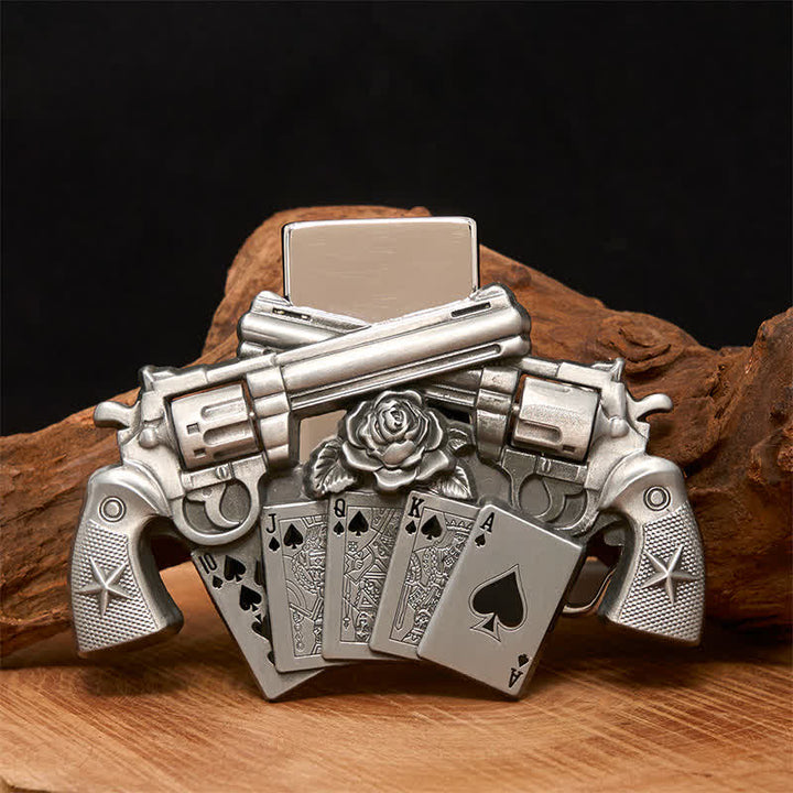 Ceinture en cuir pour homme avec double pistolet et briquet caché