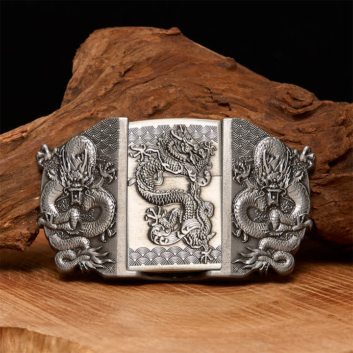 Ceinture en cuir à triple dragon pour homme avec briquet caché