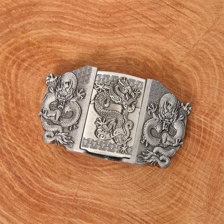 Ceinture en cuir à triple dragon pour homme avec briquet caché