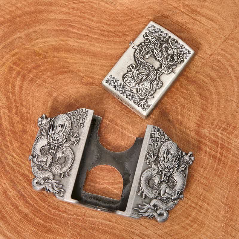 Ceinture en cuir à triple dragon pour homme avec briquet caché