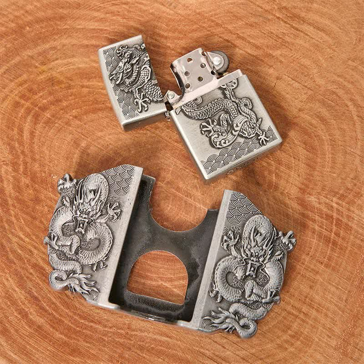 Ceinture en cuir à triple dragon pour homme avec briquet caché