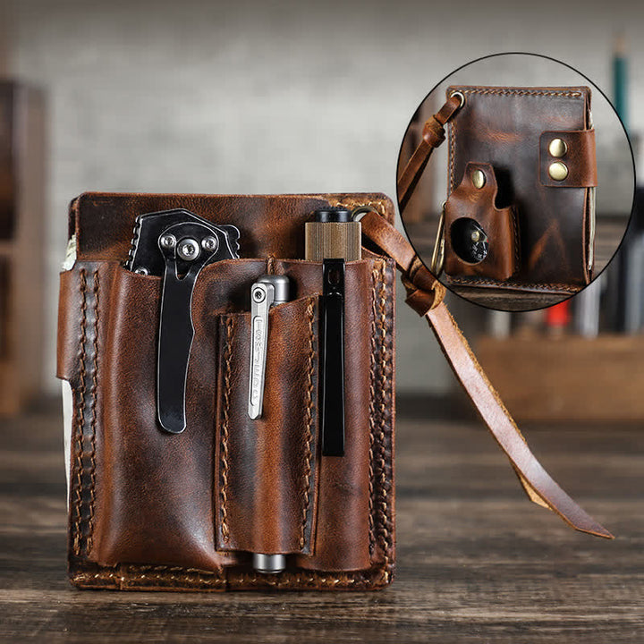 Sac de ceinture en cuir avec organiseur de poche pour portefeuille EDC personnalisé - Café - image 1