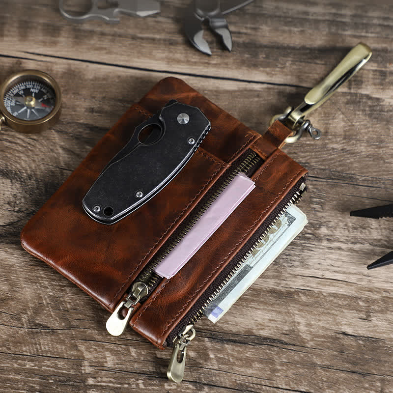 Sac à outils fonctionnel en cuir avec grande boucle à crochet - Café - image 1