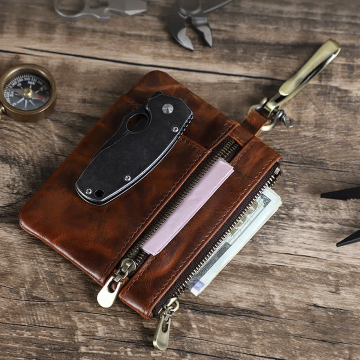 Sac à outils fonctionnel en cuir avec grande boucle à crochet - Café - image 1