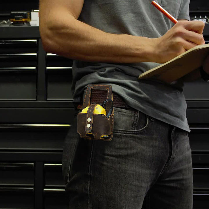 Sac ceinture en cuir avec étui doseur en acier de 5 m pour café - image 2