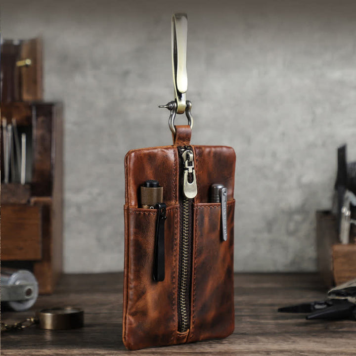 Sac ceinture en cuir pour outils d'extérieur avec grande boucle à crochet - Café - image 1
