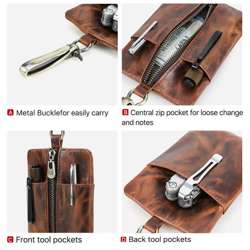 Sac ceinture en cuir pour outils d'extérieur avec grande boucle à crochet - image 6