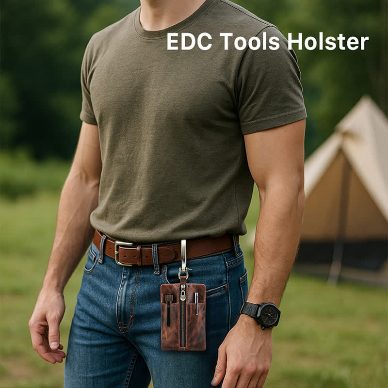 Sac ceinture en cuir pour outils d'extérieur avec grande boucle à crochet - image 2