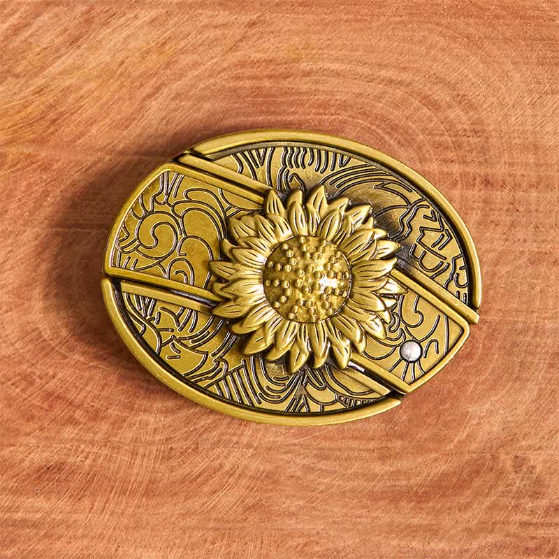 Ceinture en cuir pour homme avec couteau pliant caché en bronze et tournesol - image 4