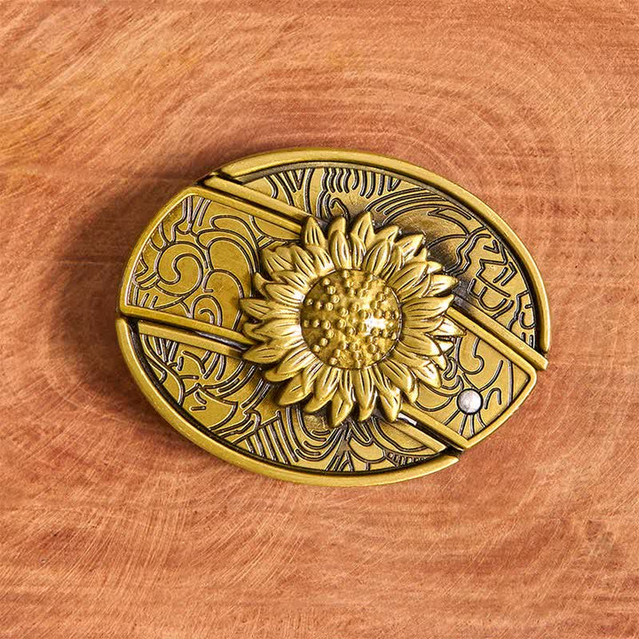 Ceinture en cuir pour homme avec couteau pliant caché en bronze et tournesol - image 4