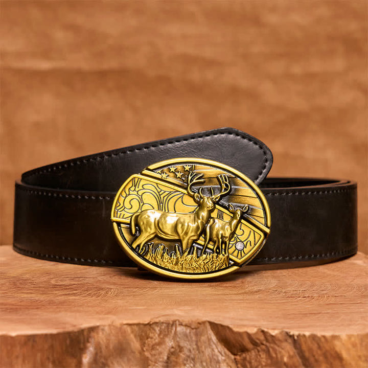 Ceinture en cuir pour homme avec couteau pliant caché en bronze et double cerf - Cerfs doubles - Ceinture en PU noir - 42 - image 5