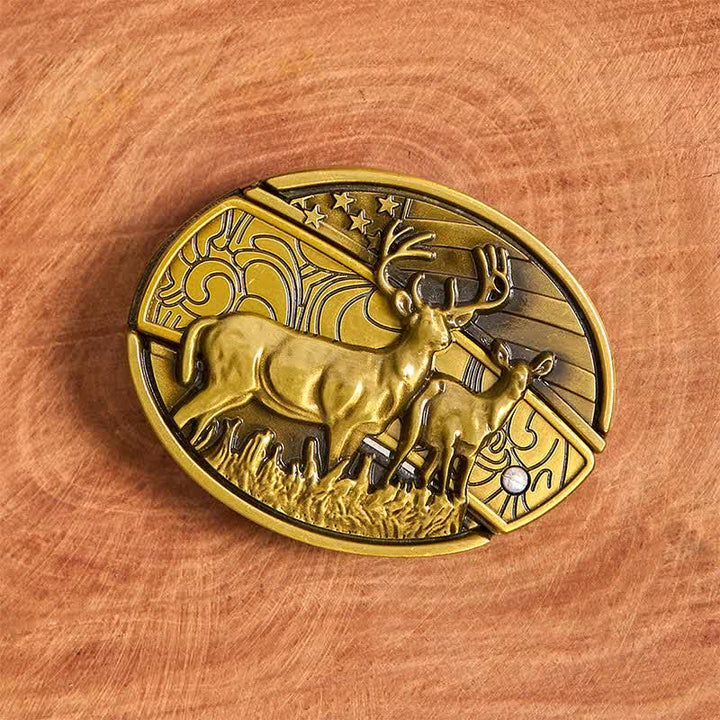 Ceinture en cuir pour homme avec couteau pliant caché en bronze et double cerf - image 4