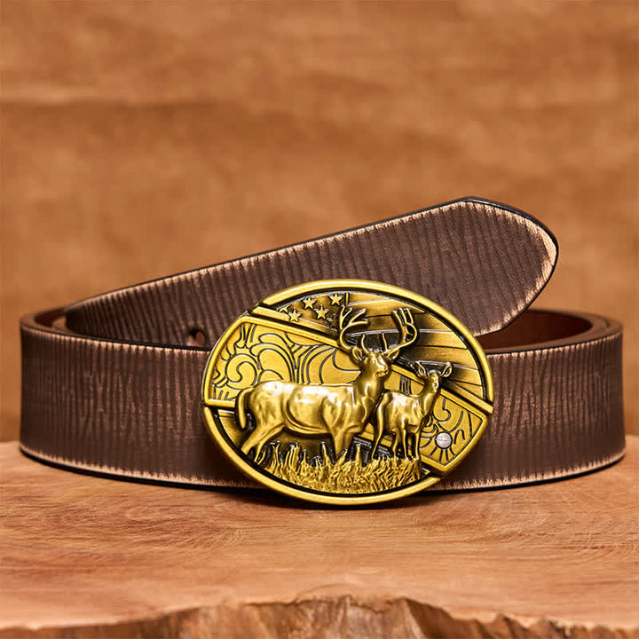 Ceinture en cuir pour homme avec couteau pliant caché en bronze et double cerf - Cerfs doubles - Ceinture marron vieillie - 42 - image 9