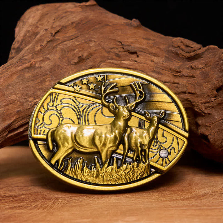 Ceinture en cuir pour homme avec couteau pliant caché en bronze et double cerf - Cerfs doubles - Sans ceinture - Ceinture non incluse - image 1