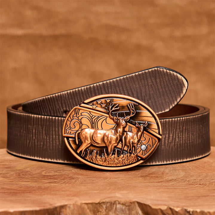 Ceinture en cuir pour homme avec couteau pliant caché en bronze rouge et double cerf - Cerfs doubles - Ceinture marron vieillie - 42 - image 9