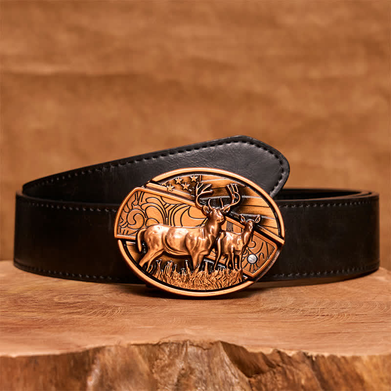 Ceinture en cuir pour homme avec couteau pliant caché en bronze rouge et double cerf - Cerfs doubles - Ceinture en PU noir - 42 - image 5