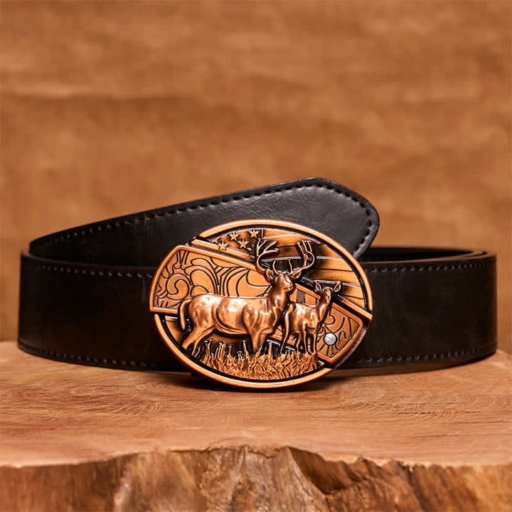 Ceinture en cuir pour homme avec couteau pliant caché en bronze rouge et double cerf - Cerfs doubles - Ceinture en PU noir - 42 - image 5