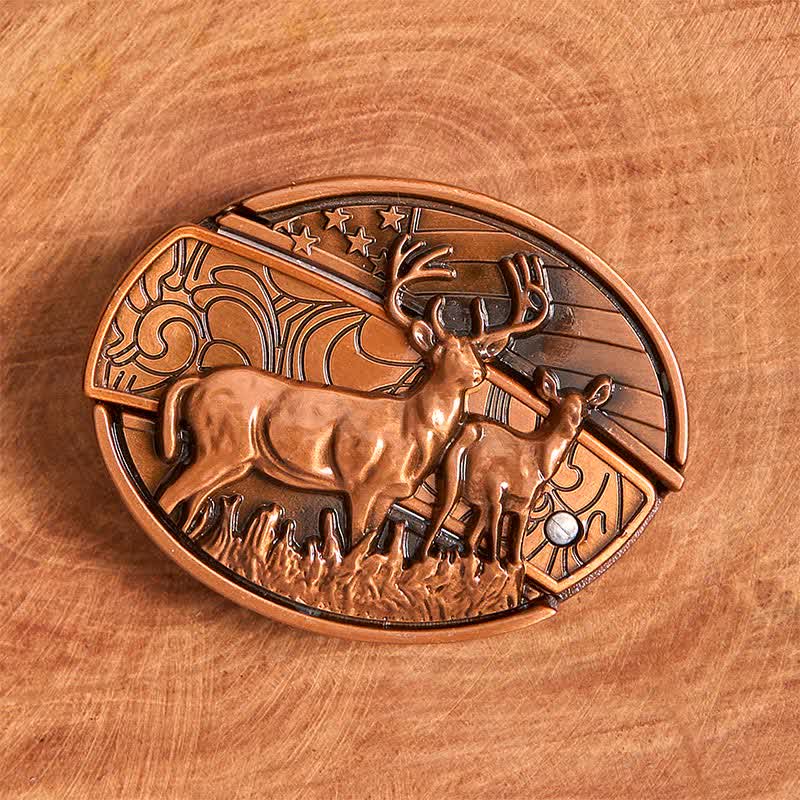 Ceinture en cuir pour homme avec couteau pliant caché en bronze rouge et double cerf - image 3