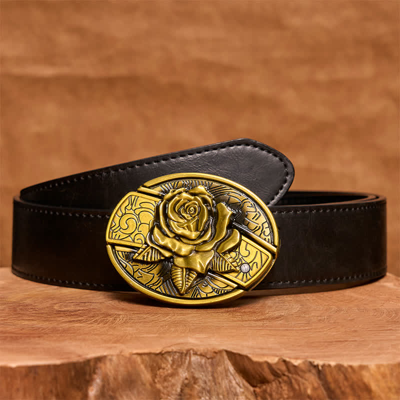 Ceinture en cuir pour homme avec couteau pliant caché en bronze et rose - Rose - Ceinture en PU noir - 42 - image 5