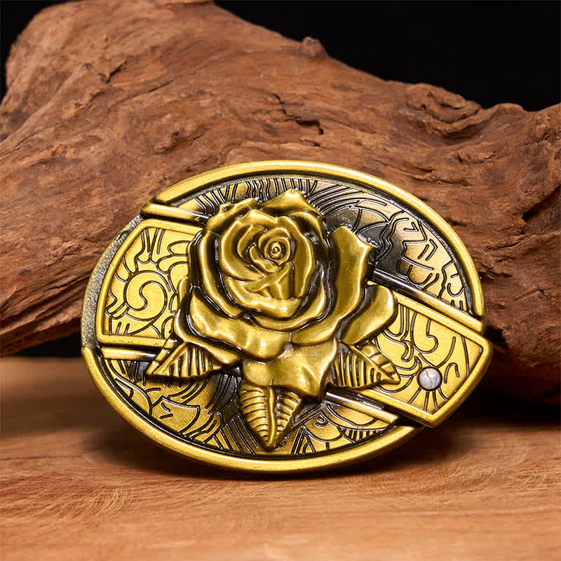 Ceinture en cuir pour homme avec couteau pliant caché en bronze et rose - Rose - Sans ceinture - Ceinture non incluse - image 1