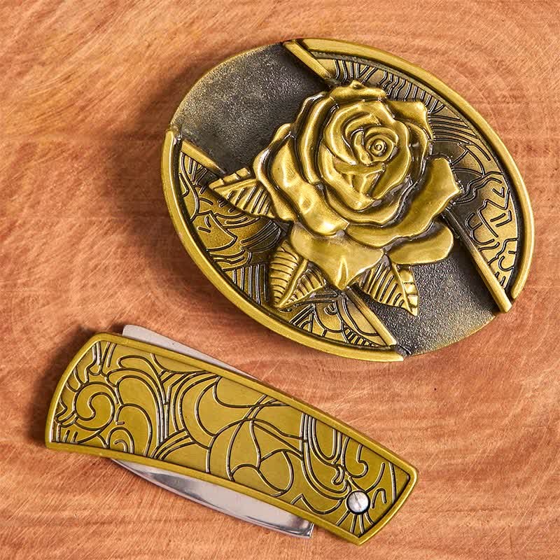 Ceinture en cuir pour homme avec couteau pliant caché en bronze et rose - image 4