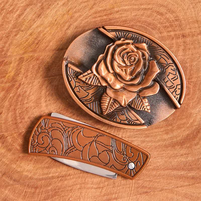 Ceinture en cuir pour homme avec couteau pliant caché en bronze rouge et rose - image 4